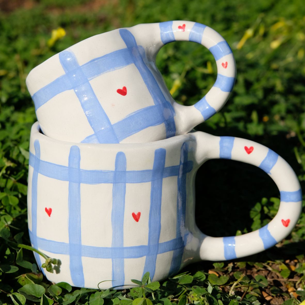 Striped heart blue mug