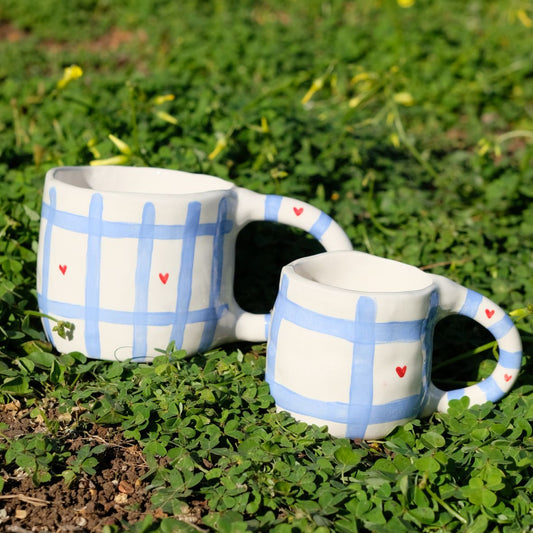 Striped heart blue mug