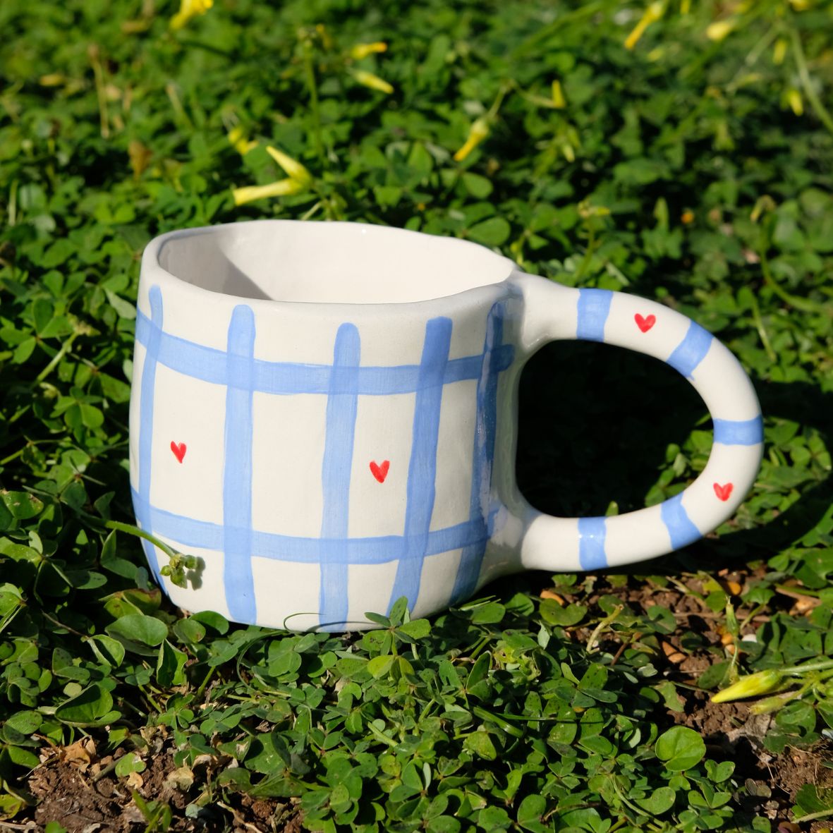 Striped heart blue mug